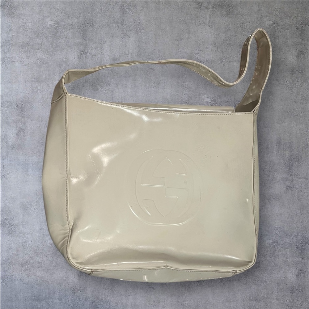 Vintage White Gucci Soho Shoulder Purse Bag Handbag Patent Leather